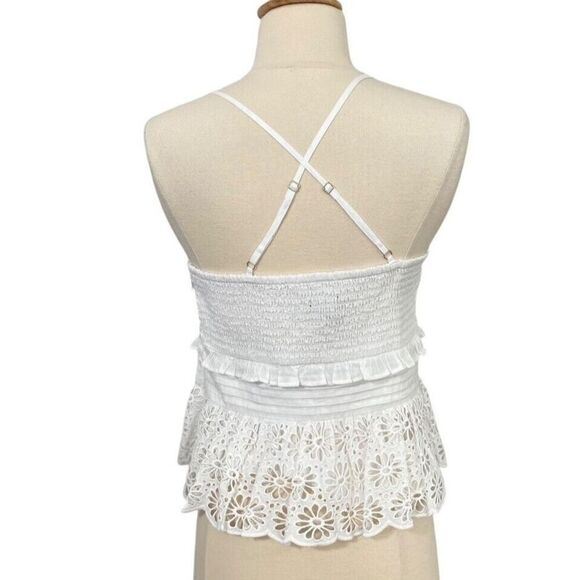 J.Crew NWT White Eyelet Cross Back Smocked Waist Top Size S Feminine Preppy - Picture 5 of 10